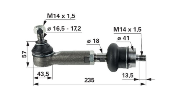 Krajnik M18x1,5 K16,5 + zglob M14x1,5/M18x1,5 L-160 mm